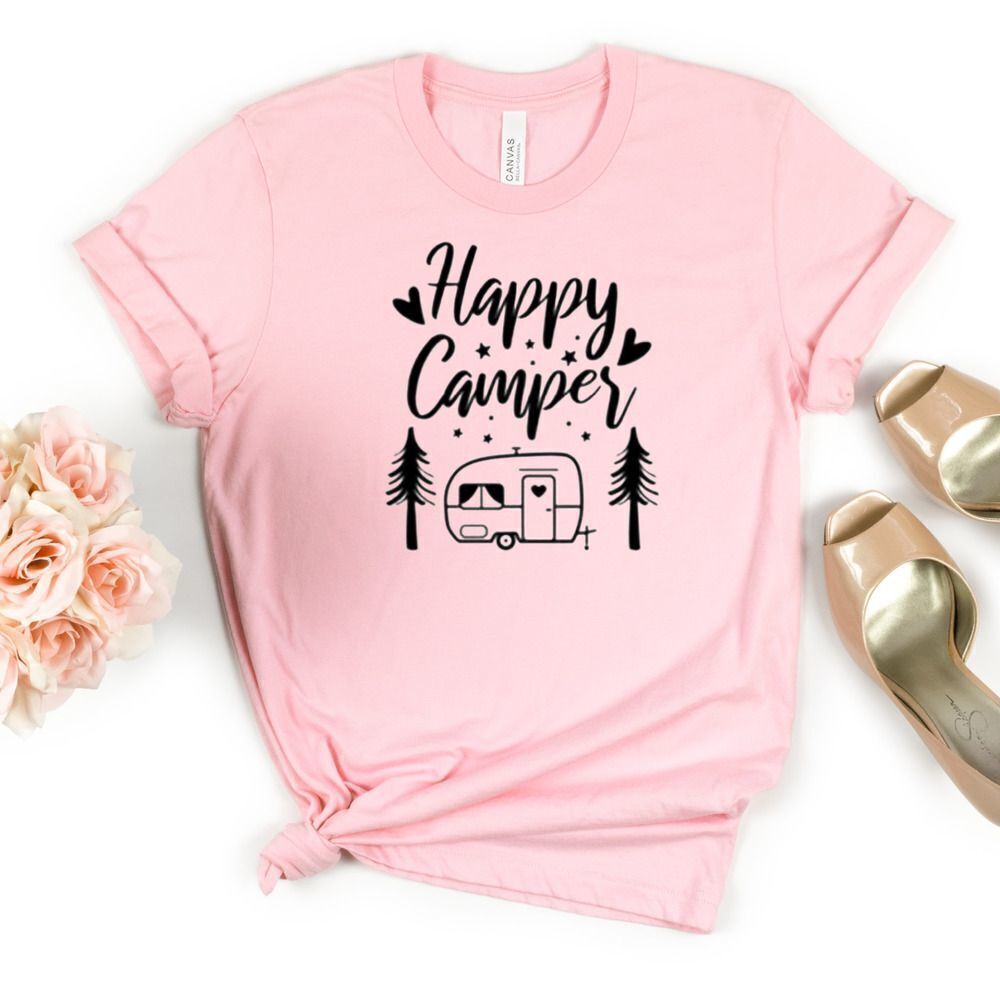 Happy Camper 🌲 Camping Hiking Outdoors Soft Graphic Tee Shirt